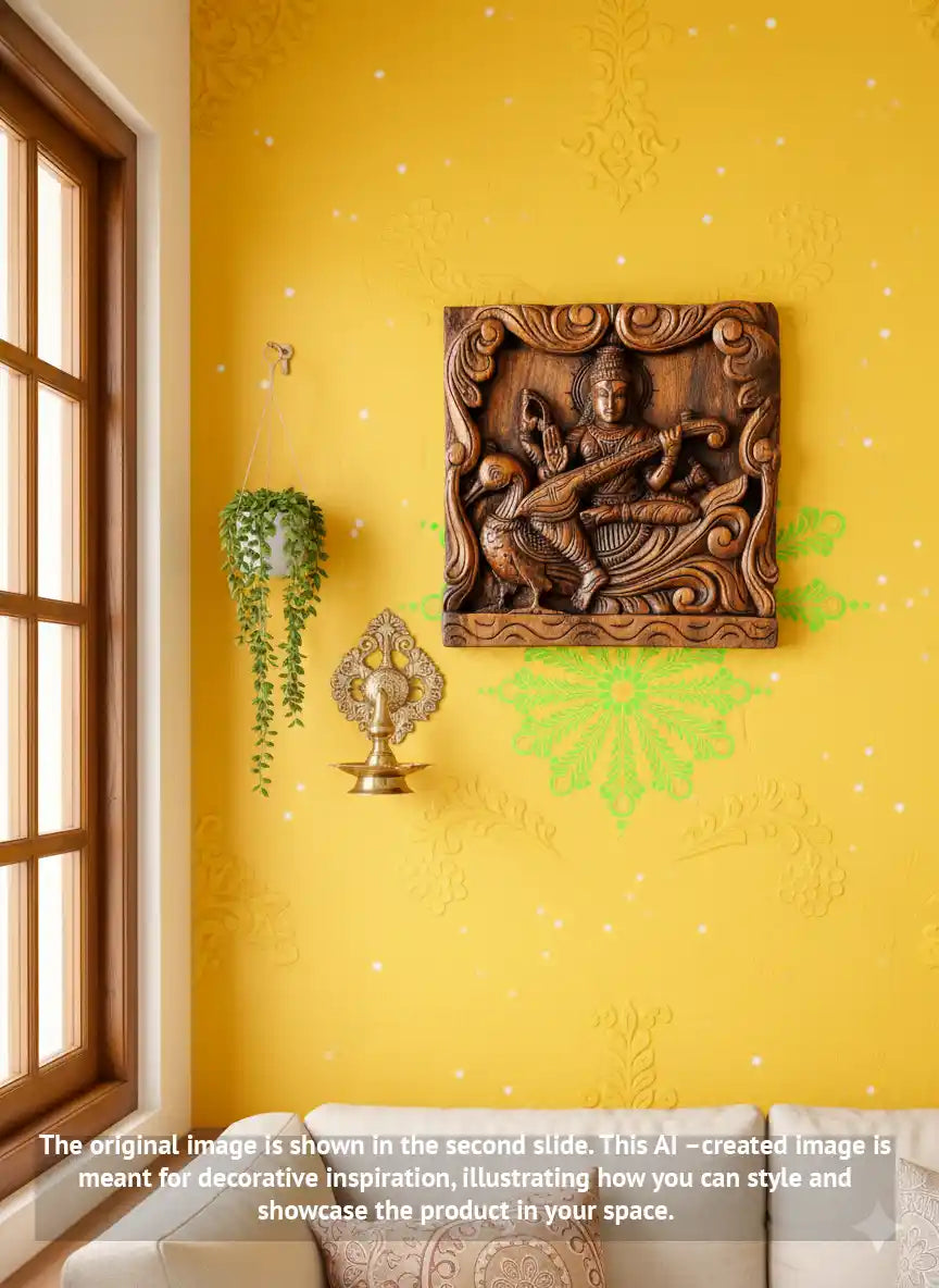 Wooden Saraswathi Wall Mount