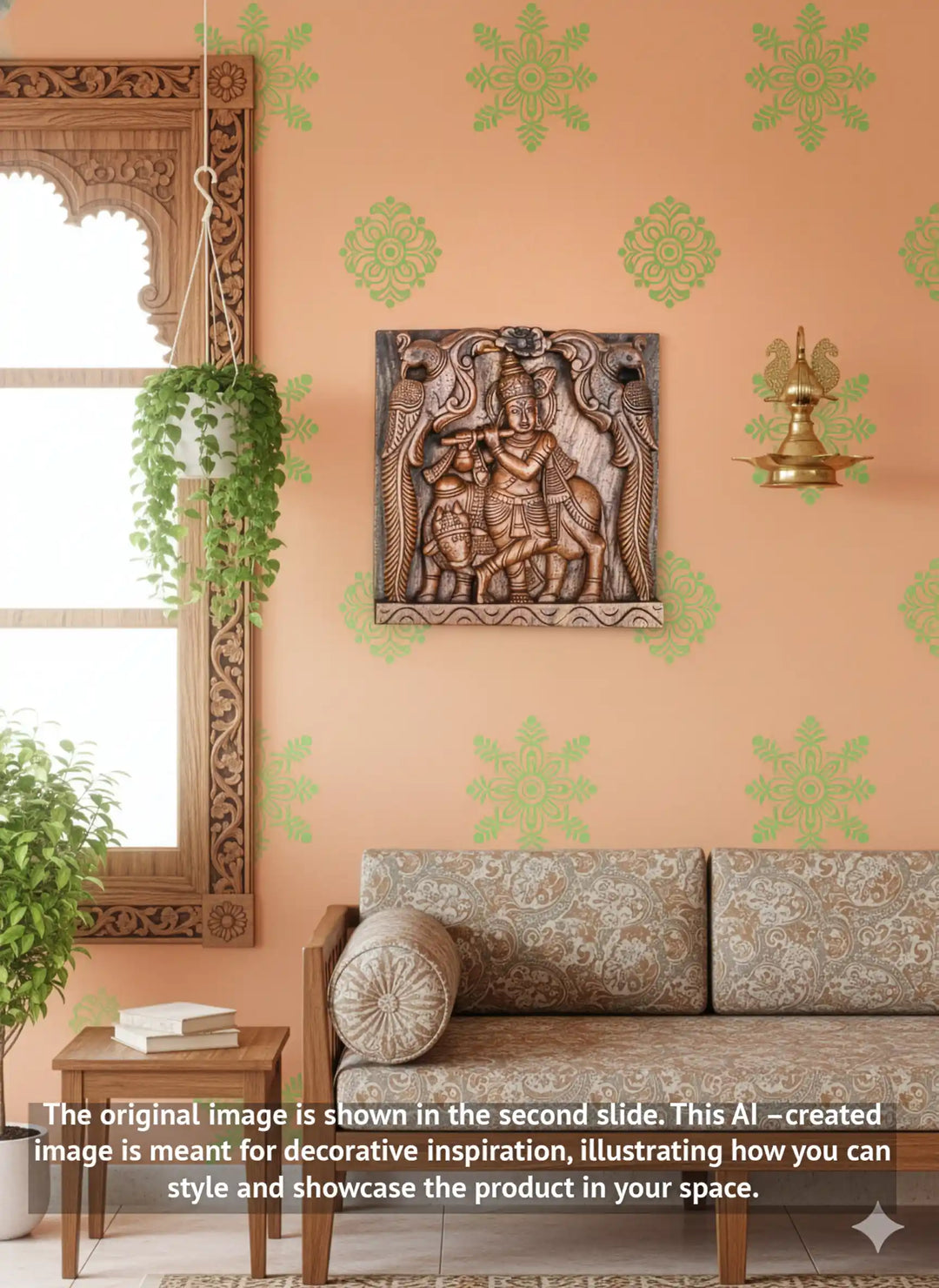 Lord Krishna Playing Flute Wooden Sculpture