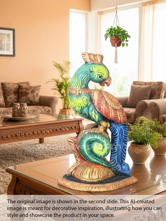 Standing Stunning Green Parrot Showpiece Decorative Sculpture 14"