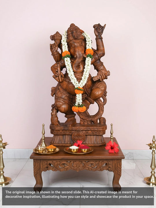 Dancing Ganesha Wooden Statue - 37"