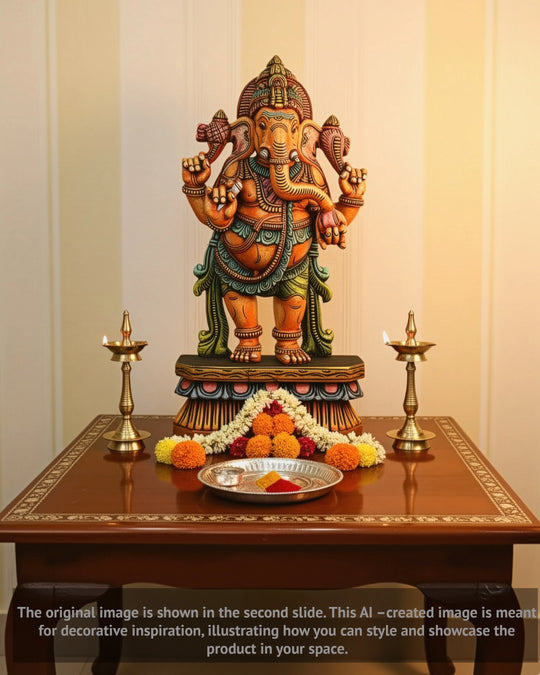 Multicolored Standing Lord Ganesh Statue 35"