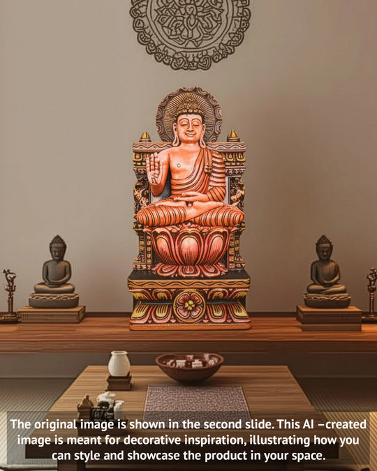 Wooden Lord Buddha Multicoloured Sculpture 24"