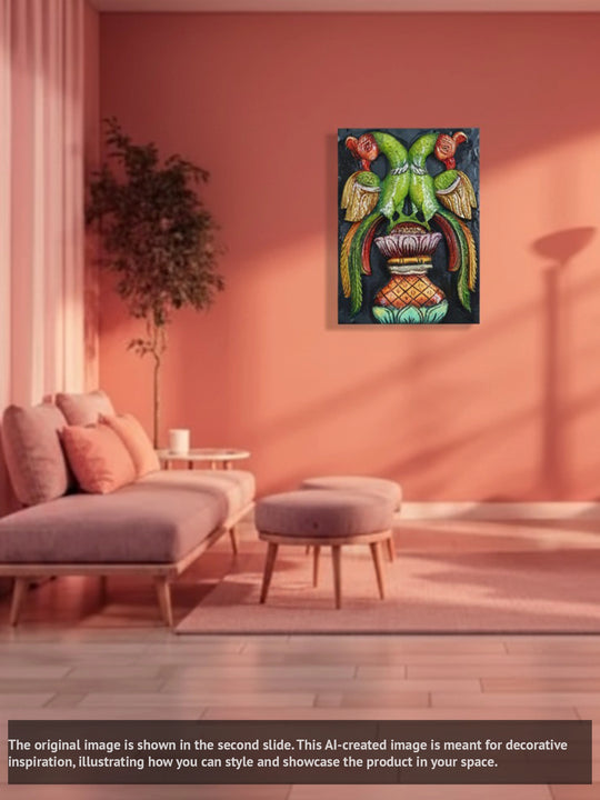 Standing on Parrots in Colourful Pot Wall Mount 18"