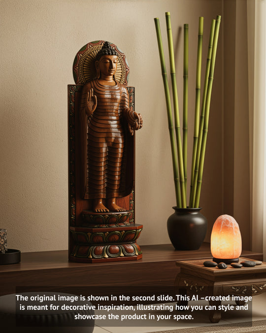 Gauthama Buddha Standing  Wall  Wooden  36"