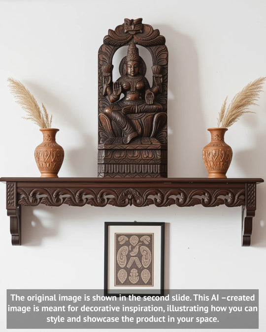 Light Weight Arch Shri Mahalakshmi Blessing on Flower Lotus Wall Decoration Beautiful Handcrafted Wax Brown Sculpture 18"