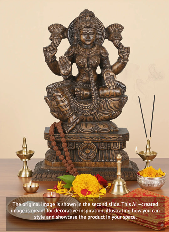 Goddess Mahalakshmi Seated on Decorative Pedestal  19"