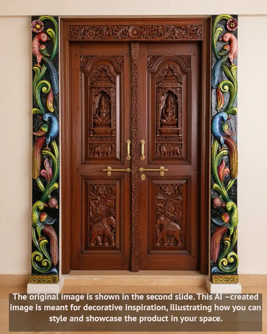 Colourful Wooden Wall Panel – 36" Floral Design with Peacocks Decor