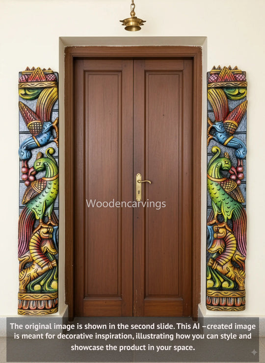 Handcrafted Colourful Hanging Parrots Wooden Wall Mount 24"