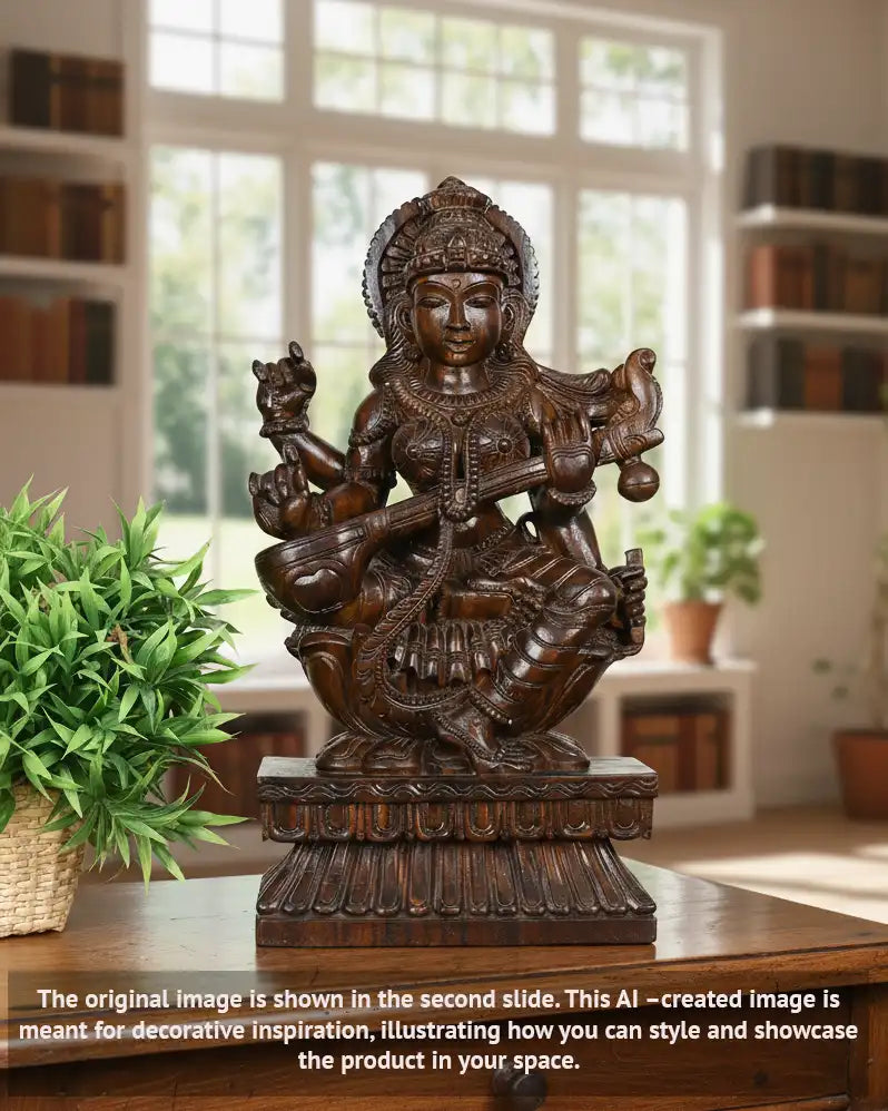 Saraswati Devi Wooden Idol 