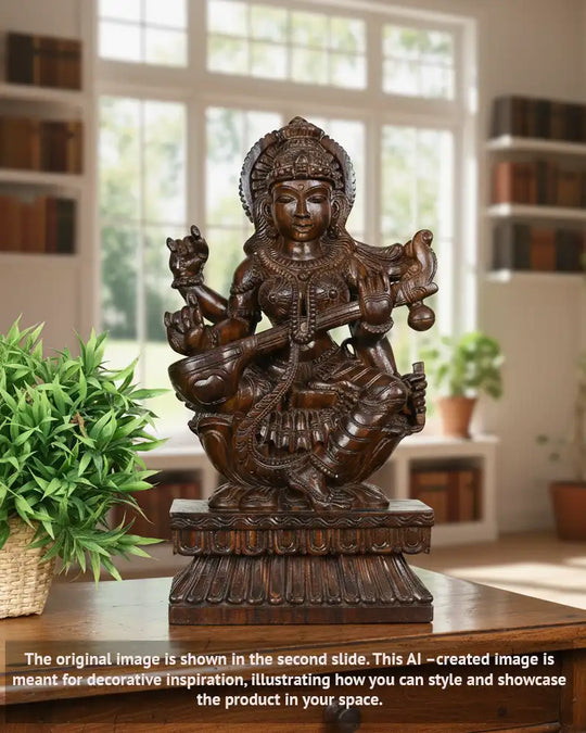 Saraswati Devi Wooden Idol 