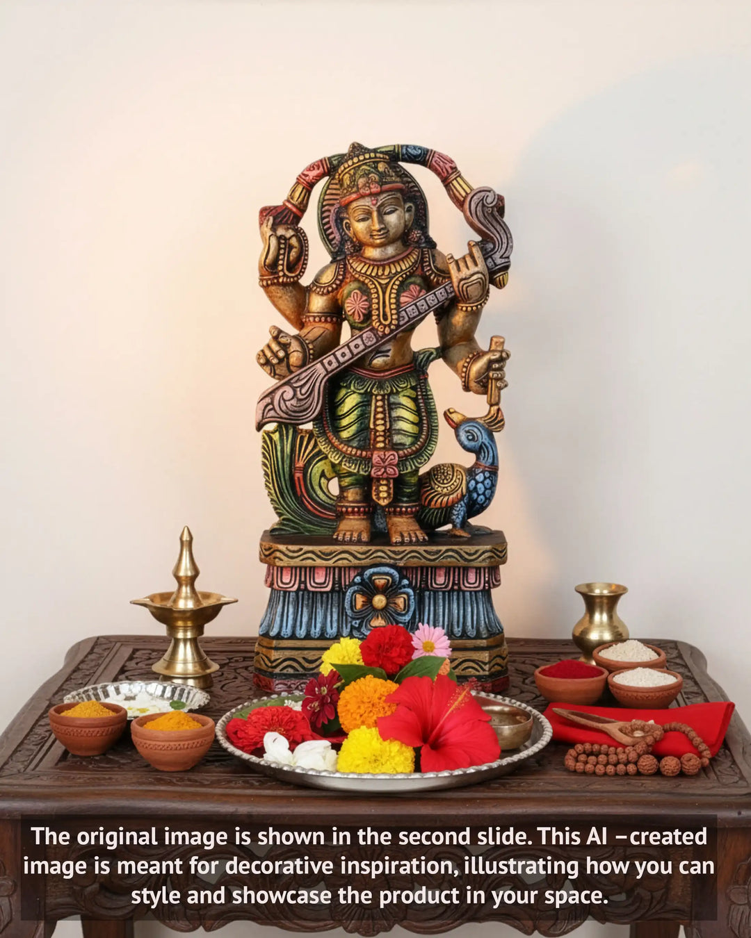 Goddess Saraswathi wooden statue