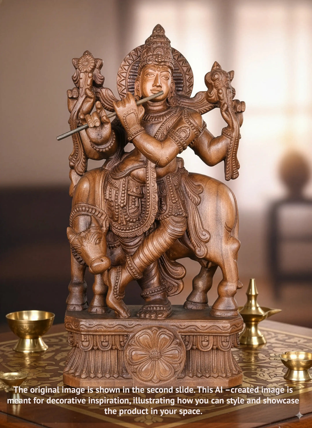 2Ft Wooden Krishna statue
