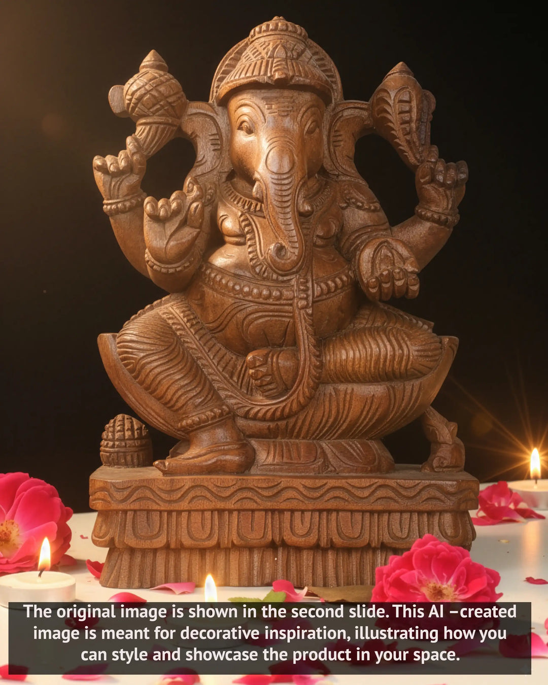 12" wooden Lord Ganapati statue
