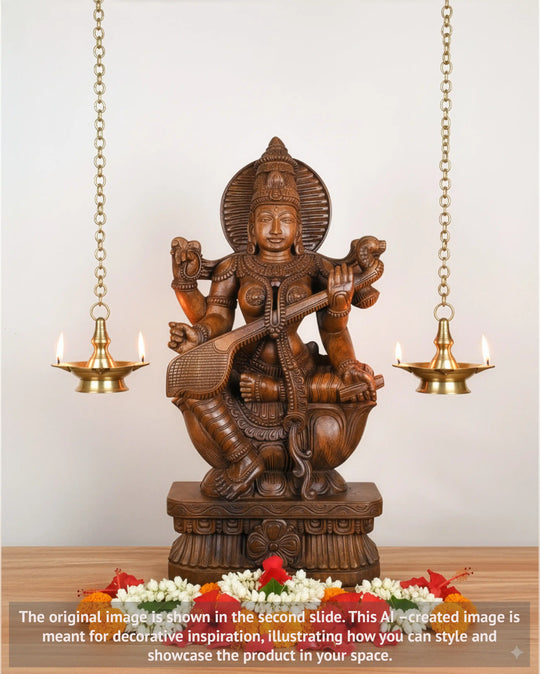  Saraswati Wooden Statue
