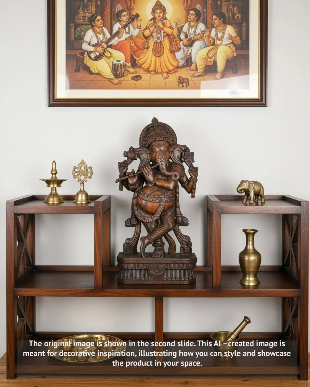 Wooden Dancing Ganesha Playing Flute