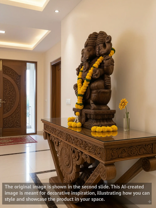 Three-Faced Ganesha Wooden Idol - 36"