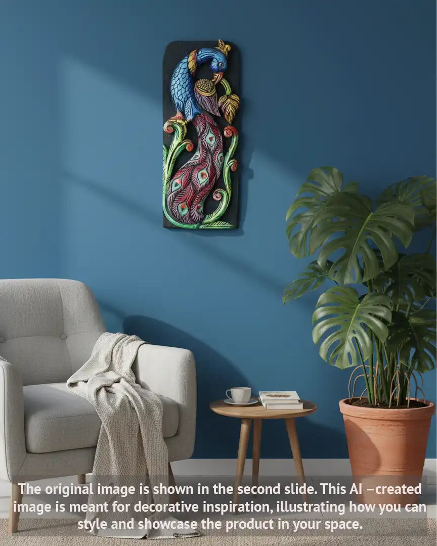 Peacock wooden wall panel