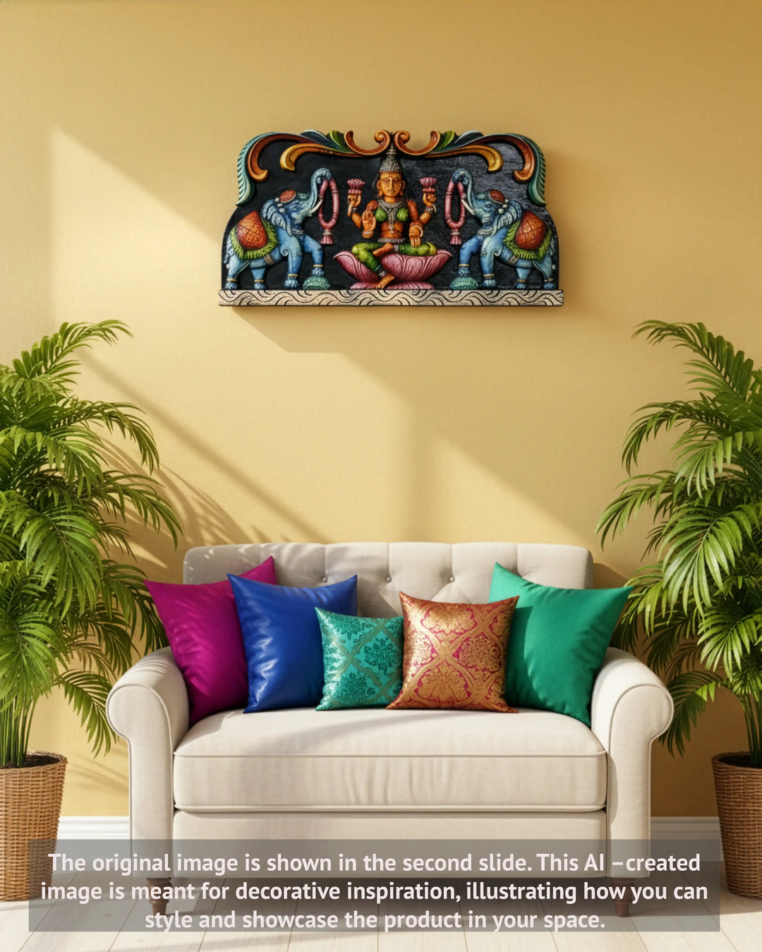 Goddess Gajalakshmi Wooden Panel