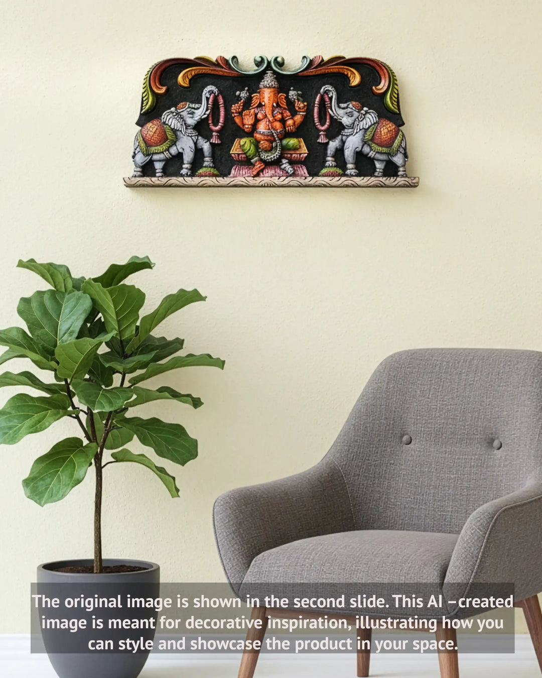 Wooden Vinayaka with elephants wall panel