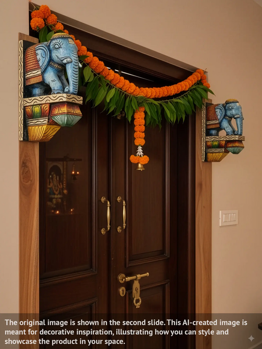 Preety Blue Coloured Elephant Door Decor Wooden Wall Brackets 12"