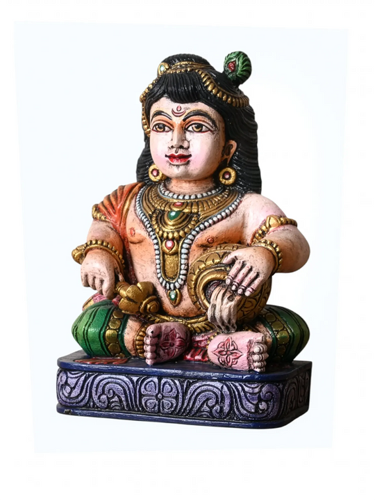 MultiColour Krishna Wooden statue- Handcraved Krishna for Gifting 16''
