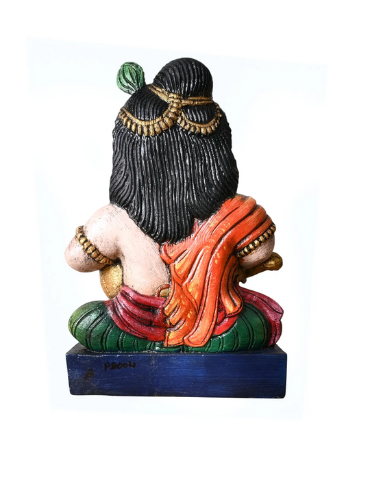 MultiColour Krishna Wooden statue- Handcraved Krishna for Gifting 16''
