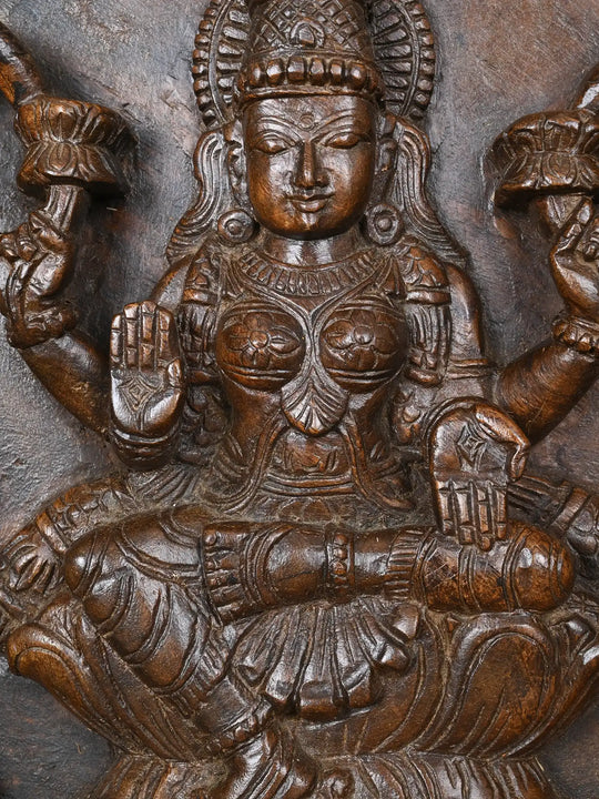 Prosperity Beauty Goddess GajaLakshmi Wooden Handmade Arch Elephants with Sevagars Wall Panel 45"