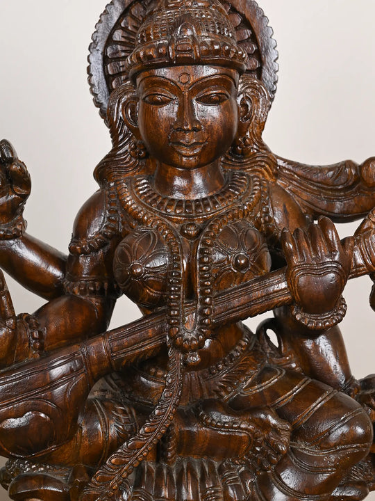 Saraswati Devi Wooden Idol 