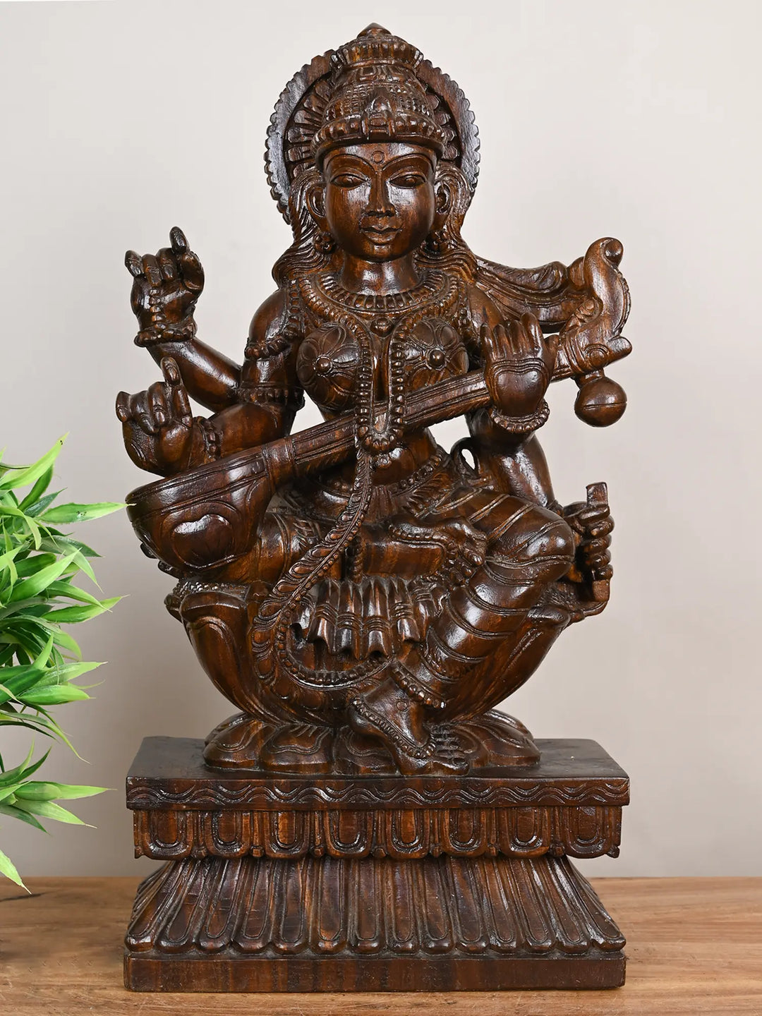 Saraswati Devi Wooden Idol 