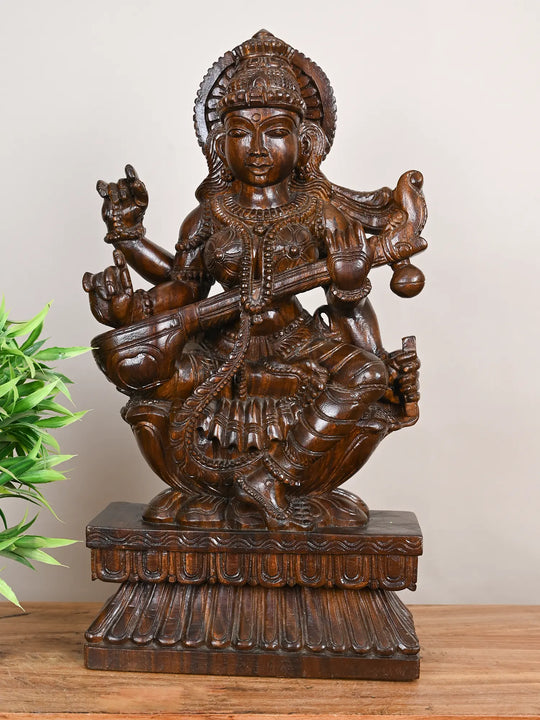 Saraswati Devi Wooden Idol 