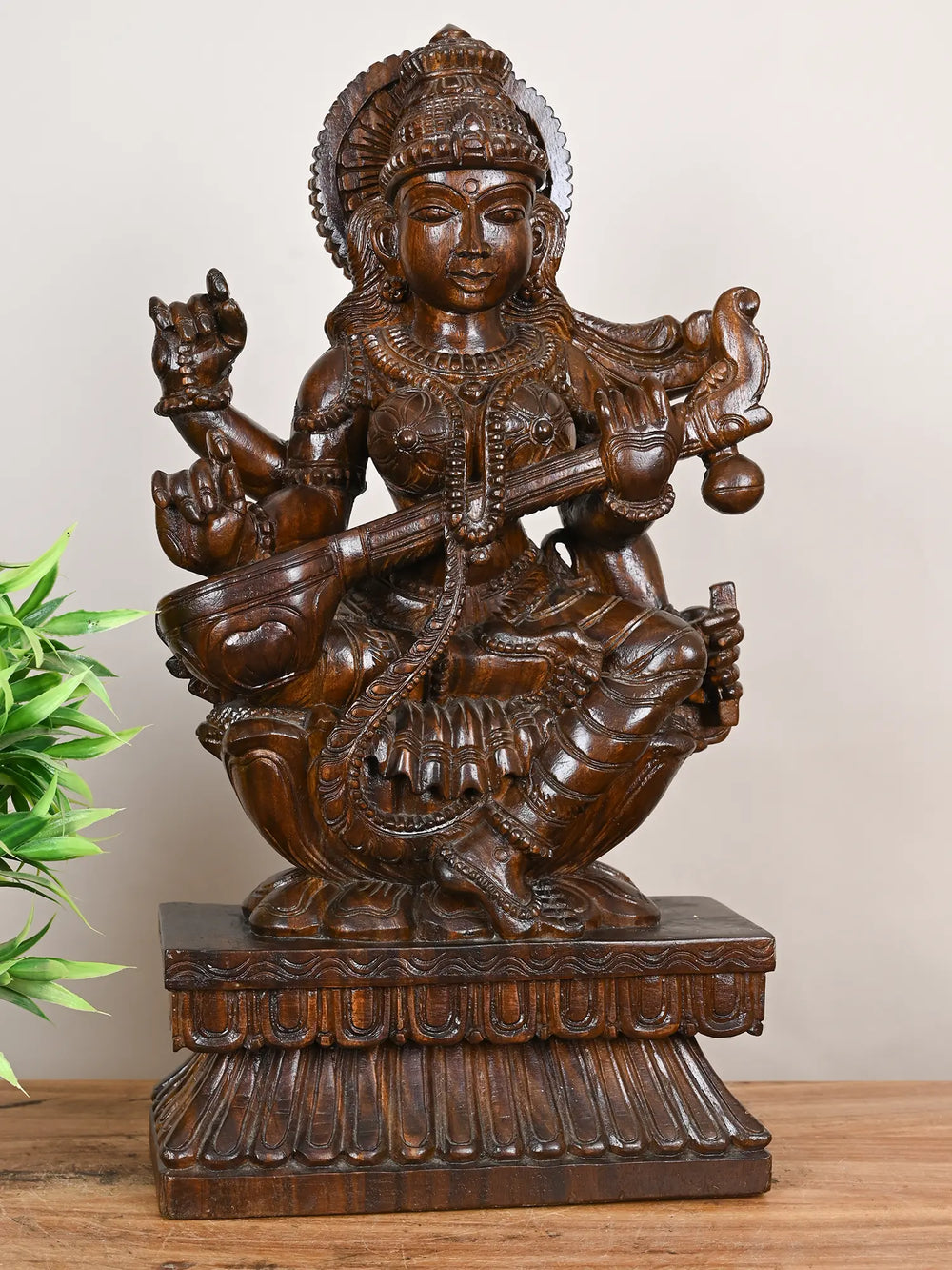 Saraswati Devi Wooden Idol 
