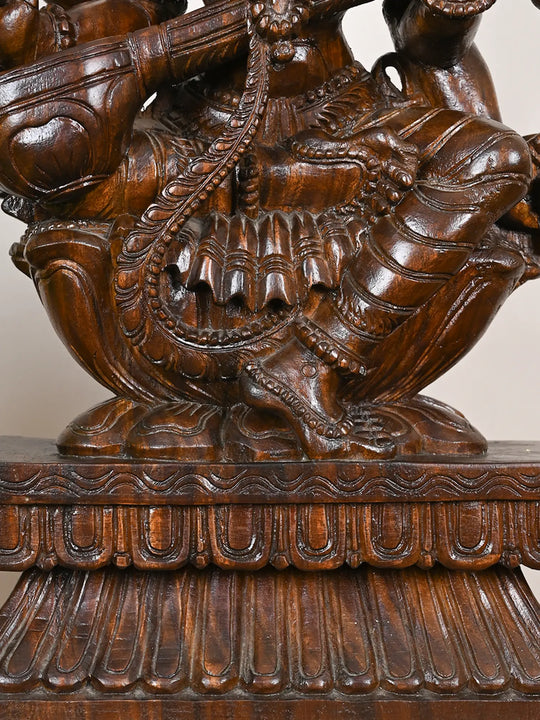 Saraswati Devi Wooden Idol 