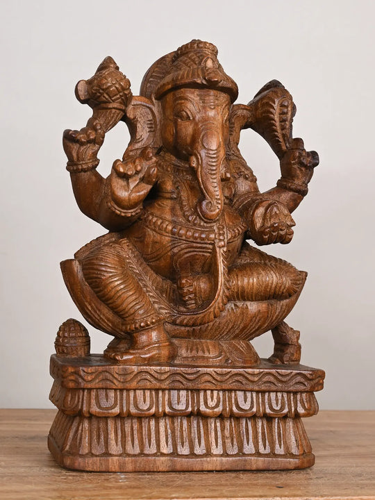 12" wooden Lord Ganapati statue