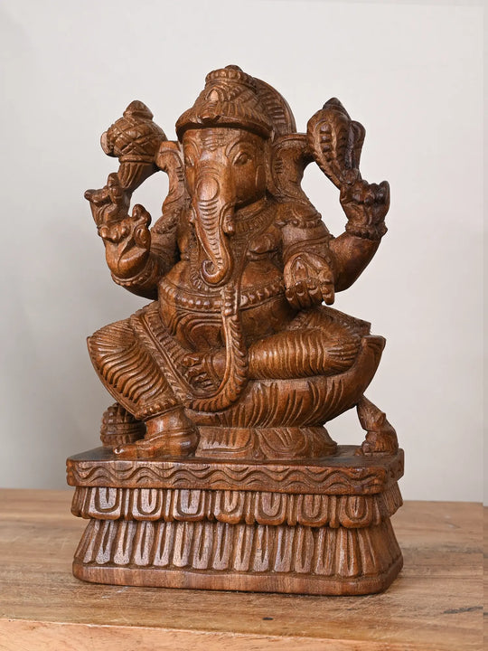 12" wooden Lord Ganapati statue