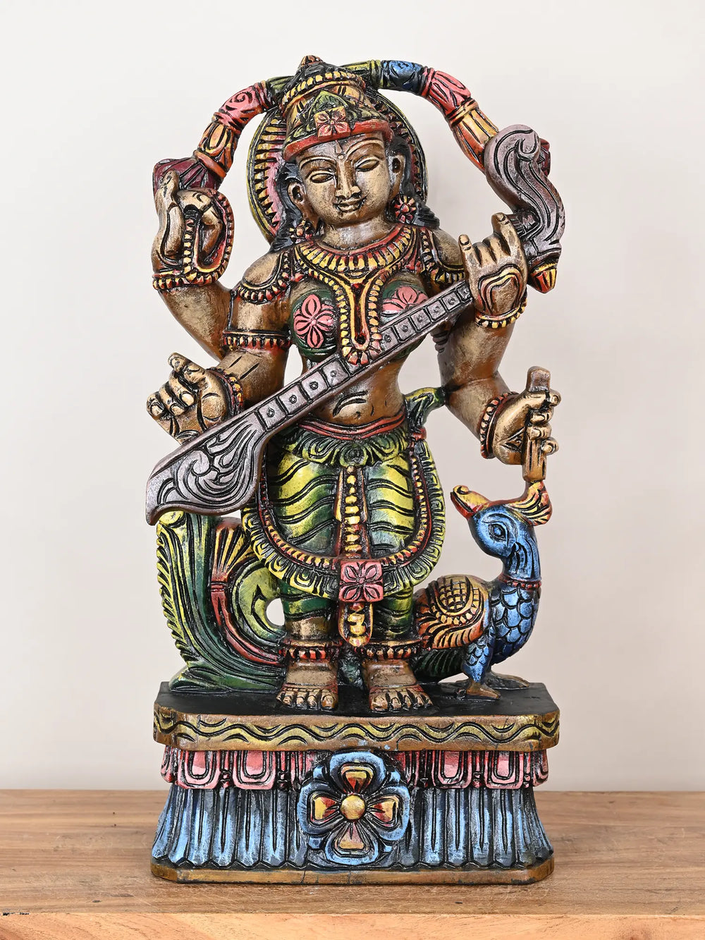 Goddess Saraswathi wooden statue
