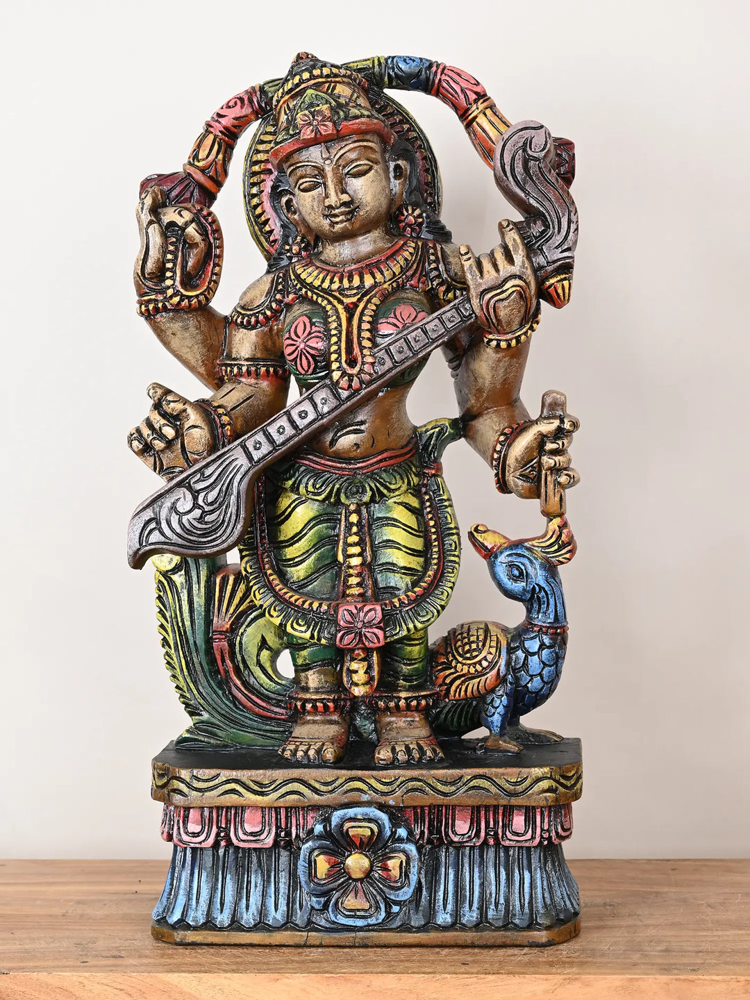 Goddess Saraswathi wooden statue