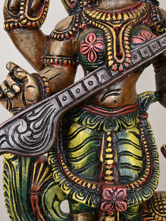 Multicolored Standing Goddess Saraswathi Statue 24"