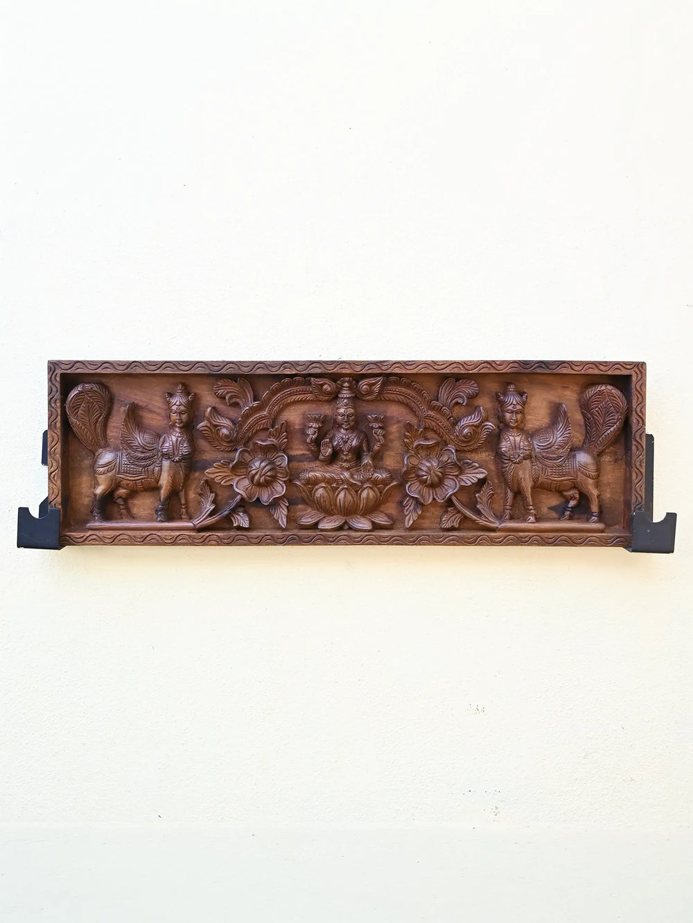 Goddess Lakshmi with kamadhenu wooden panel
