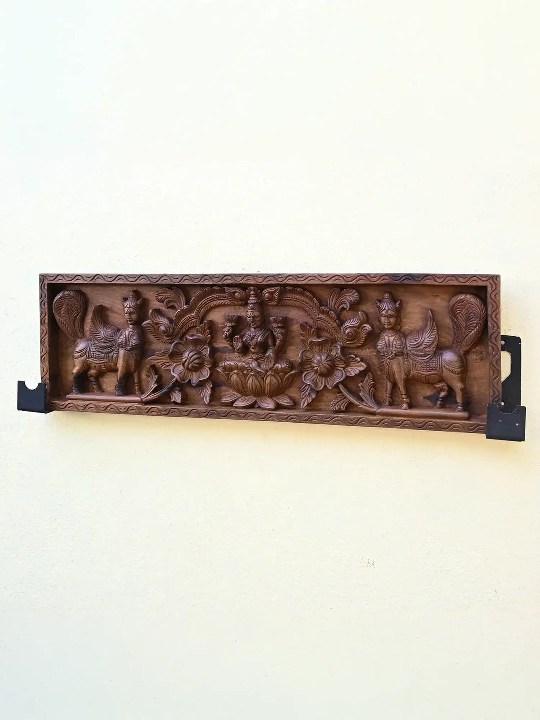 Goddess Lakshmi with kamadhenu wooden panel