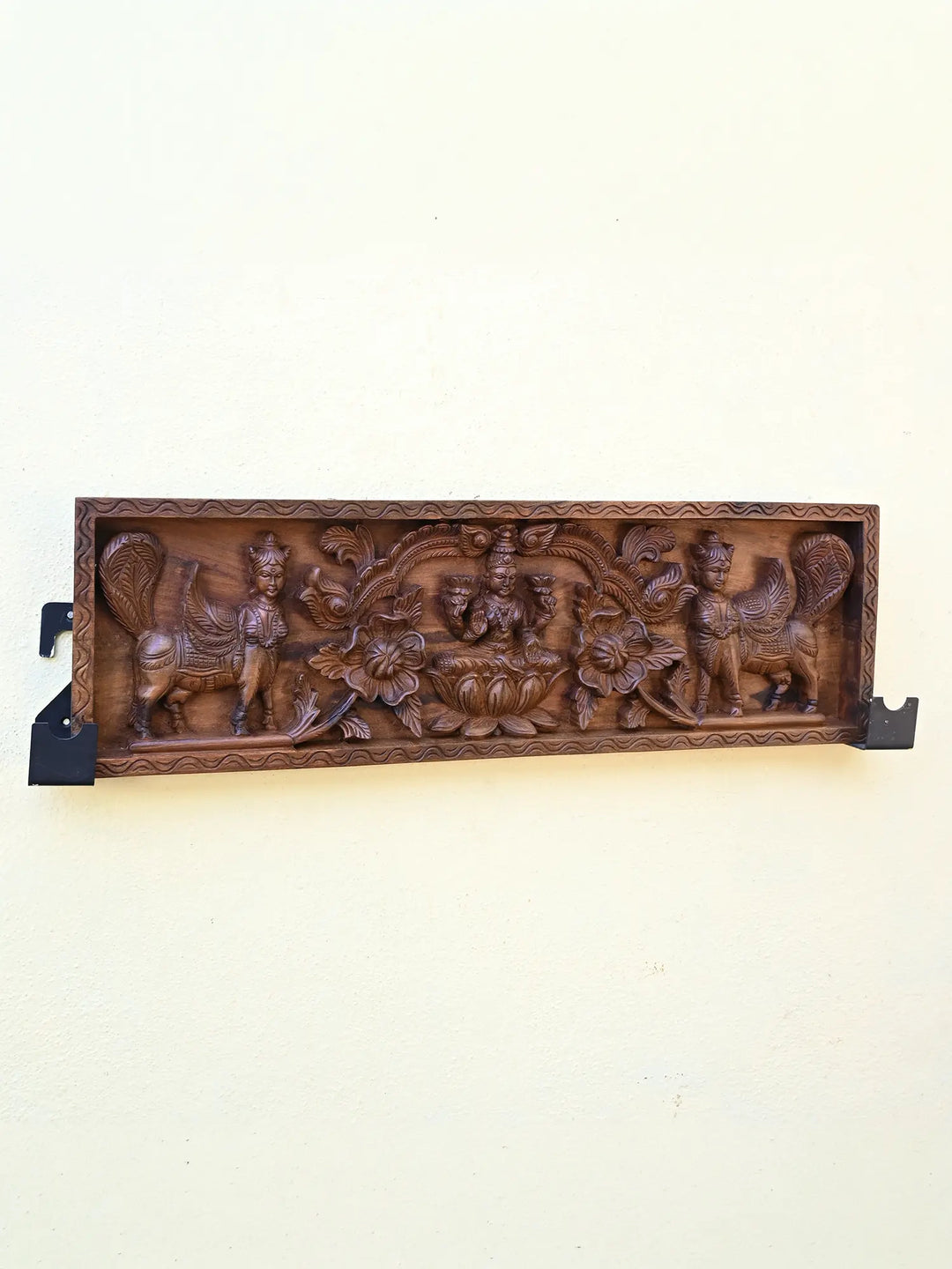 Goddess Lakshmi with kamadhenu wooden panel