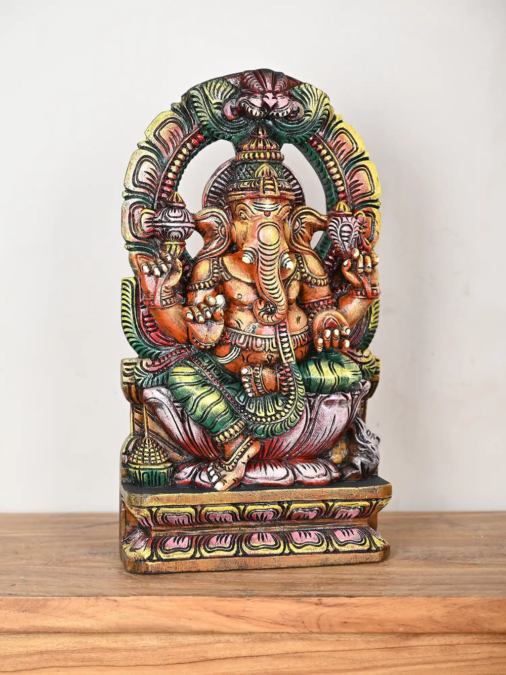 18" Multicoloured Arch Ganesha idol seated on lotus