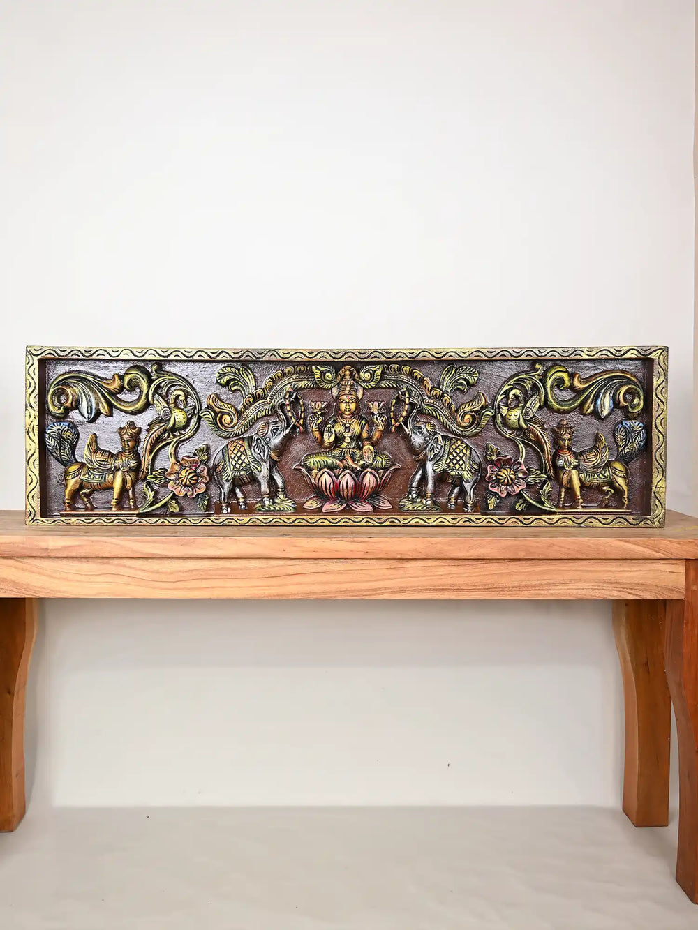 41" Multicoloured Gajalakshmi wooden wall panel