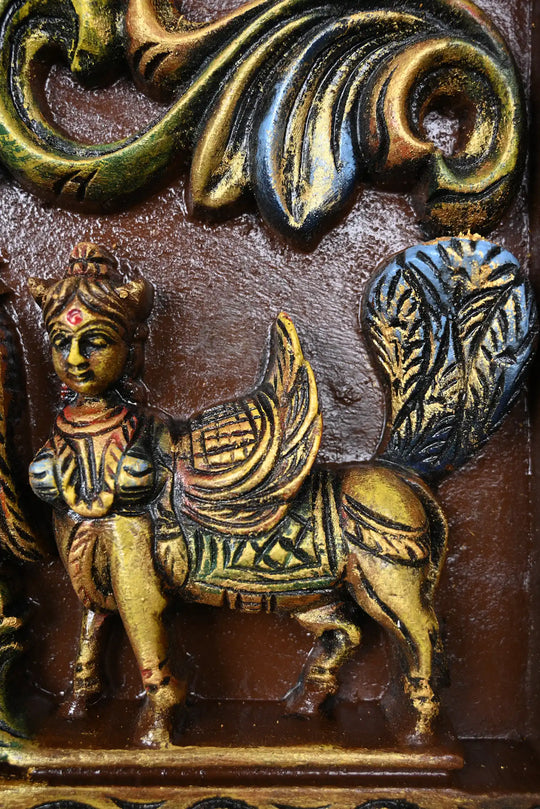 41" Multicoloured Gajalakshmi wooden wall panel