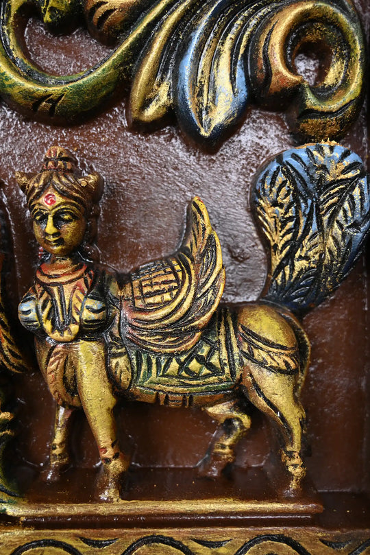 41" Multicoloured Gajalakshmi wooden wall panel
