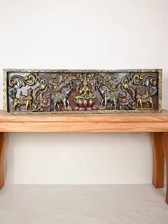 41" Multicoloured Gajalakshmi wooden wall panel