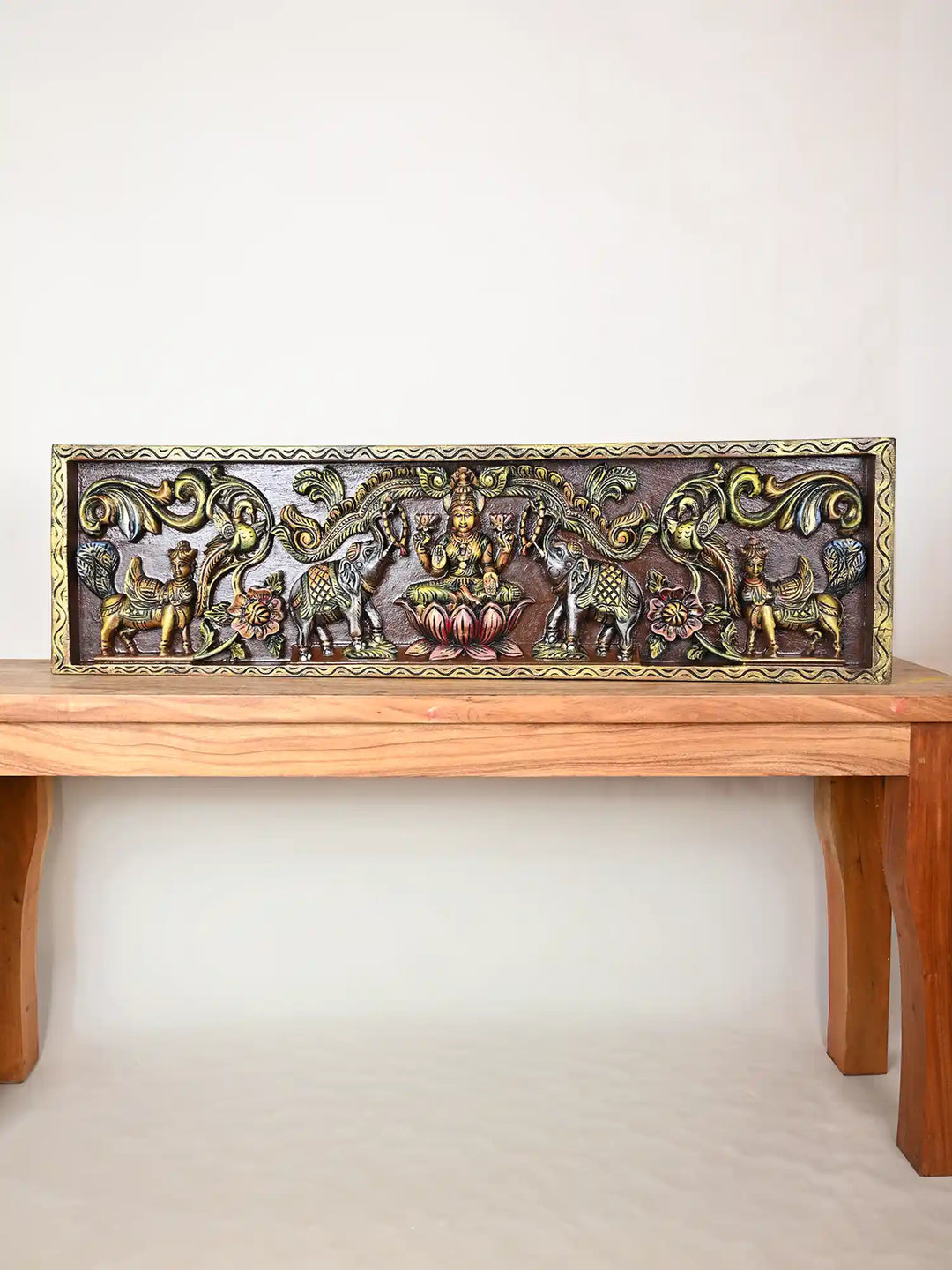 41" Multicoloured Gajalakshmi wooden wall panel
