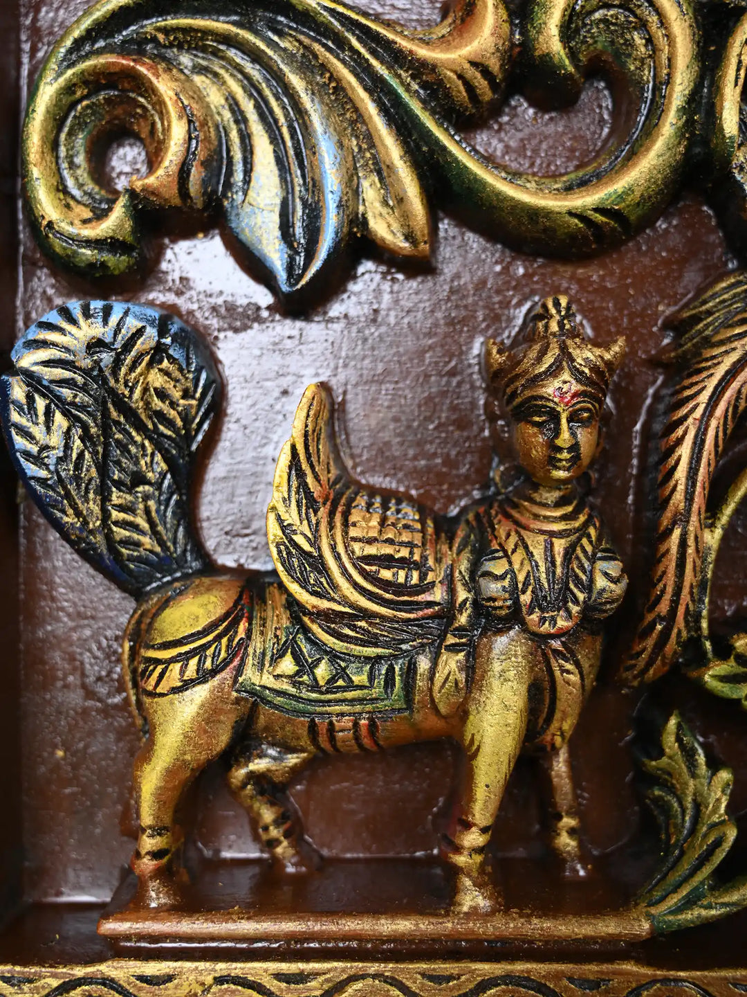 41" Multicoloured Gajalakshmi wooden wall panel