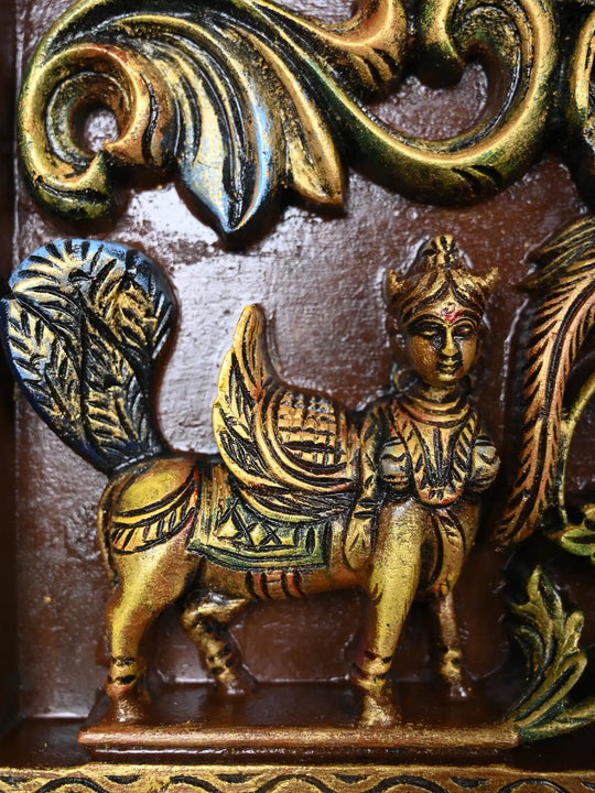41" Multicoloured Gajalakshmi wooden wall panel