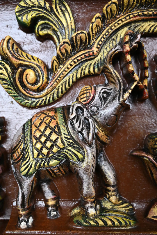 41" Multicoloured Gajalakshmi wooden wall panel
