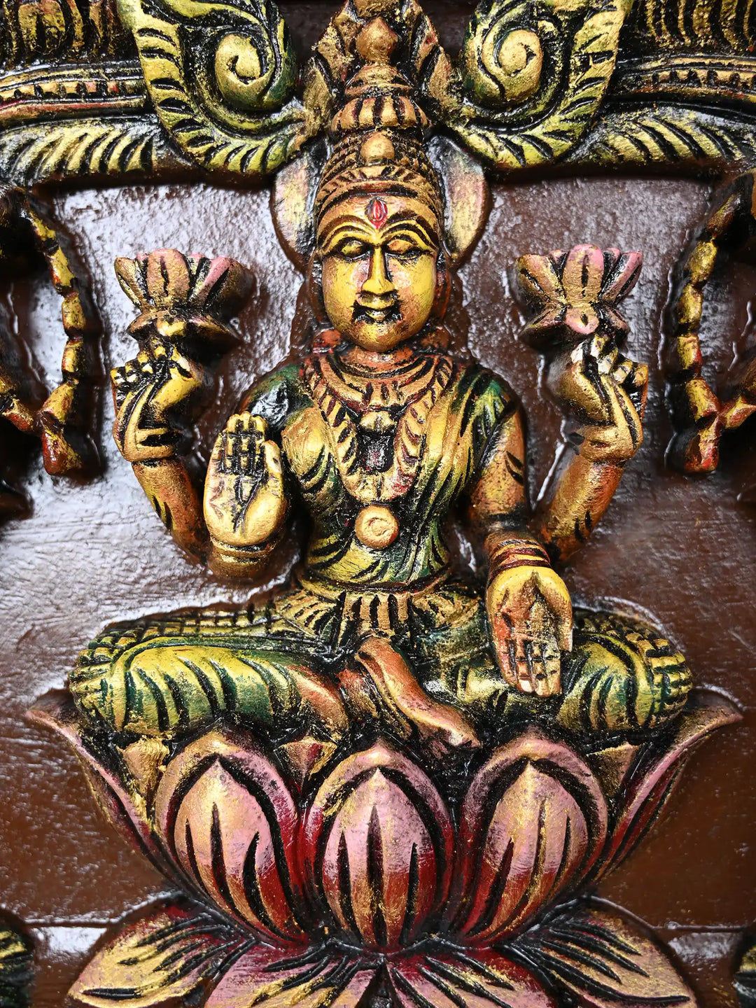 41" Multicoloured Gajalakshmi wooden wall panel
